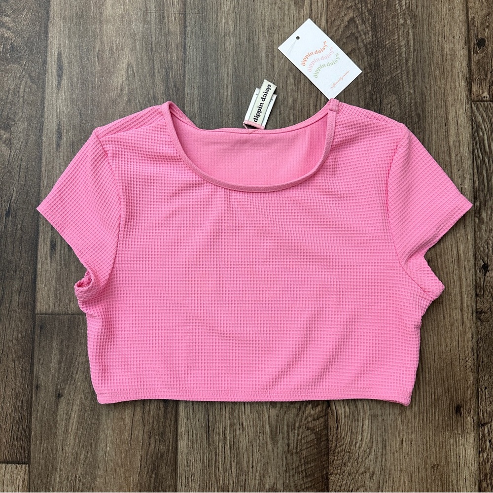 Dippin Daisys Waffle Jonny Bikini Cropped Top Women’s Size L Pink